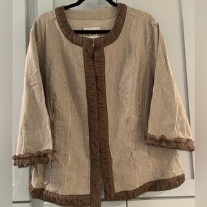 AMI Ruffle Trim Jacket off white and‎ brown striped size 1X